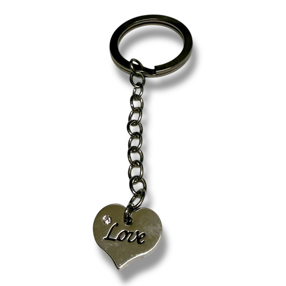 Silver Heart Love Charm Keychain Sparkle Accent Keyring Cherish Charms NEW